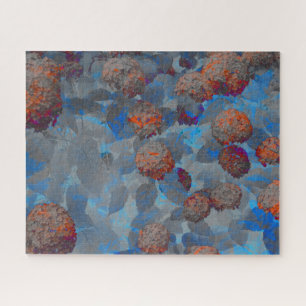 Blauw oranje kleurenbloempatroon digitale kunst legpuzzel