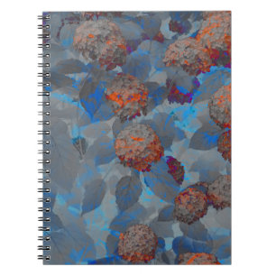 Blauw oranje kleurenbloempatroon digitale kunst notitieboek
