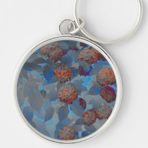 Blauw oranje kleurenbloempatroon digitale kunst sleutelhanger