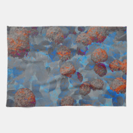 Blauw oranje kleurenbloempatroon digitale kunst theedoek