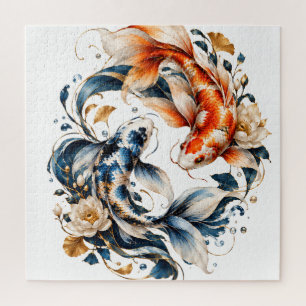 Blauw & Oranje Koi Vis Legpuzzel