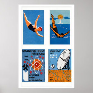 Blauw & Oranje Luciferdoosjes Labels Rasterprint,  Poster
