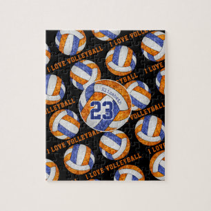blauw oranje meisjes Ik hou van volleybal geperson Legpuzzel