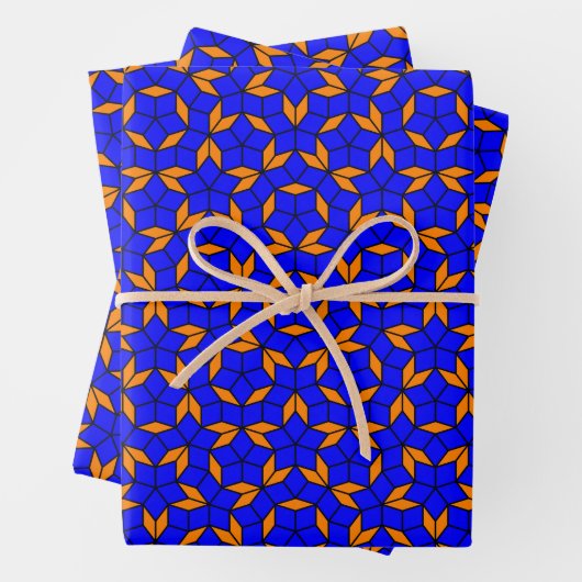 Blauw Oranje Penrose Tiling Mathematica Aperiodiek Inpakpapier Vel (In situ)