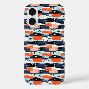 Blauw Oranje Penseelstreken Abstract Patroon iPhone 16 Hoesje