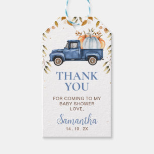 Blauw Oranje pompoenvloed Baby shower Cadeaulabel