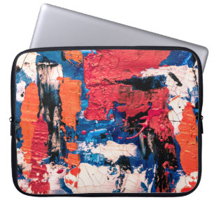 Blauw, oranje, rood en zwart schilderij laptop sleeve
