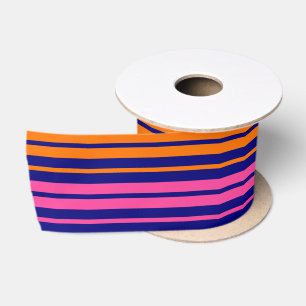 Blauw Oranje Roze Verticaal Strepen Design Lint