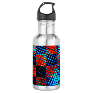 Blauw oranje schaakbordpatroon, onecht vuil of bev waterfles