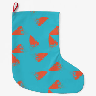 Blauw, oranje, trillend, trendy geometrisch patroo grote kerstsok