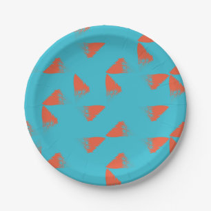 Blauw, oranje, trillend, trendy geometrisch patroo papieren bordje