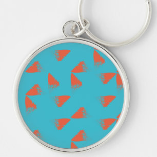 Blauw, oranje, trillend, trendy geometrisch patroo sleutelhanger