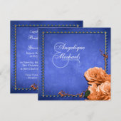 Blauw oranje vintage roos kaart (Voorkant / Achterkant)