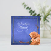 Blauw oranje vintage roos kaart (Staand voorkant)