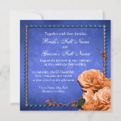 Blauw oranje vintage roos kaart (Achterkant)