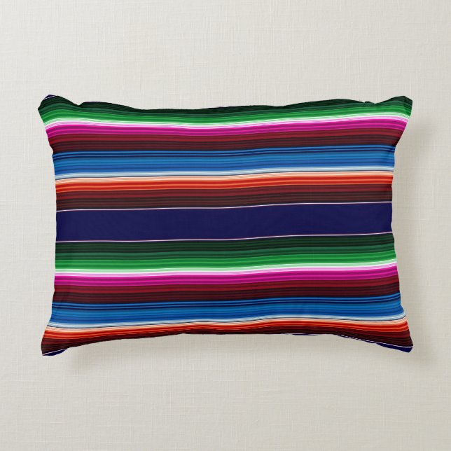 Blauw, Oranje, warm roze, groene Mexicaanse Sarape Accent Kussen (Voorkant)