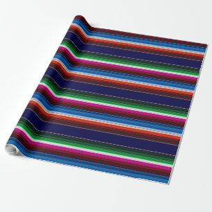 Blauw, Oranje, warm roze, groene Mexicaanse Sarape Cadeaupapier