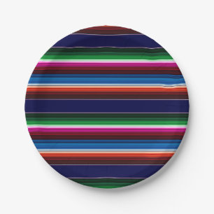 Blauw, Oranje, warm roze, groene Mexicaanse Sarape Papieren Bordje