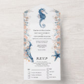 Blauw oranje zeepaardzeepaardje roos all in one uitnodiging (Binnen)