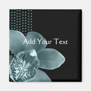 Blauw Orchid op zwart Magneet