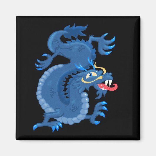 Blauw, Oriental Dragon Magnet Magneet (Voorkant)