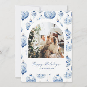 Blauw Ornamenten boog foto vakantie kerst Kaart