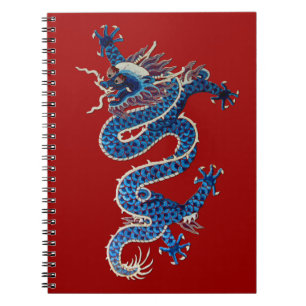 Blauw-orthoekige draak antiek-Chinese borduurwerk Notitieboek