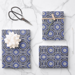Blauw oud islamitisch mandala patroon inpakpapier vel