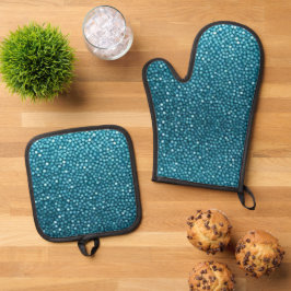 blauw ovenwant & pannenlap set
