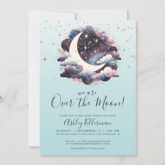 Blauw over de maan Baby shower Kaart (Voorkant)