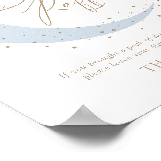 Blauw Over de Maan Baby shower Luier Raffle Sign Poster (Hoek)