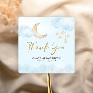Blauw Over de Maan Baby Shower Vierkante Sticker