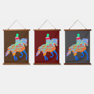 Blauw Paard En Ruiter Serie van 3 Hangend Wandkleed