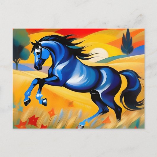 Blauw paard in het veld briefkaart (Voorkant)