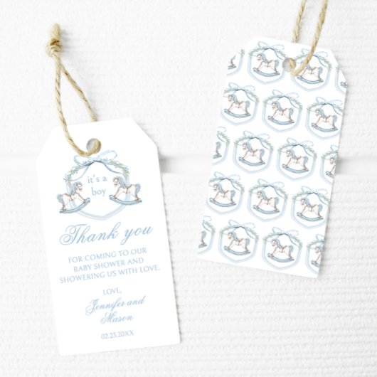 Blauw paard kuif Frans baby jongen douche dank u Cadeaulabel