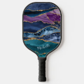 Blauw Paars Abstract Glitter Monogram Pickleball Paddle (Voorkant)