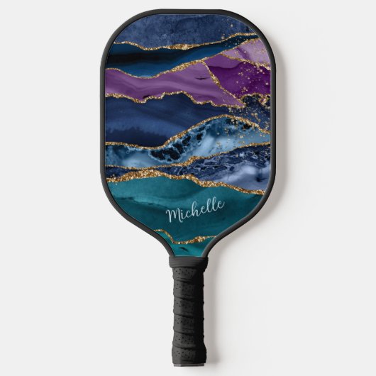 Blauw Paars Abstract Glitter Monogram Pickleball Paddle (Voorkant)