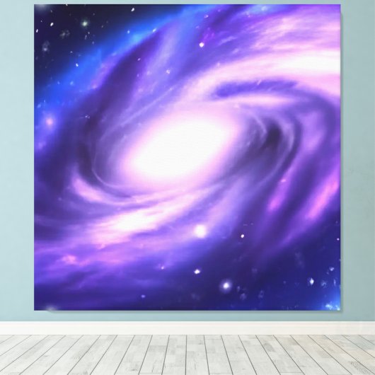 Blauw Paars Acrylverf Galaxy Stretched Canvas (Insitu (Houten vloer))