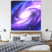 Blauw Paars Acrylverf Galaxy Stretched Canvas Afdruk (Insitu (Slaapkamer))