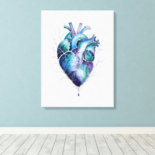 Blauw & Paars Anatomisch Hart Muurkunst Canvas Afdruk