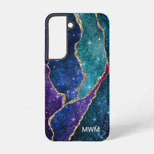 Blauw Paars Aqua Goud Ader Agat Monogram Samsung Galaxy Hoesje