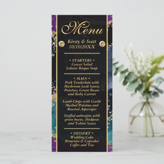 Blauw Paars Blauwgroen goudbruin bruistocht Menu (Staand voorkant)