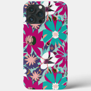 Blauw & Paars Bloemmotief iPhone 13 Pro Max Hoesje