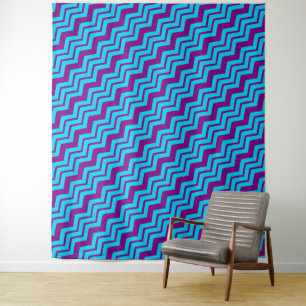 Blauw Paars Chevron Zigzag Ontwerp Wandkleed
