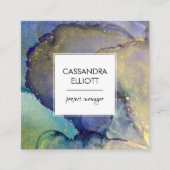 Blauw Paars en goudalcohol Vloeibare inkt Vierkante Visitekaartje (Voorkant)