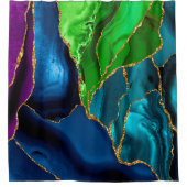 Blauw, Paars en groen pacock Agate Faux glitter Douchegordijn (Voorkant)