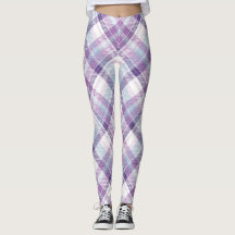 Blauw, paars en wit geruit patroon leggings