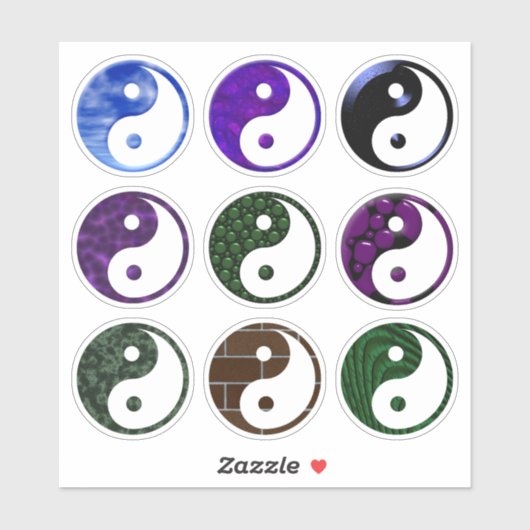 Blauw Paars getextureerd Yin Yang Symbool Set van Sticker (Vel)