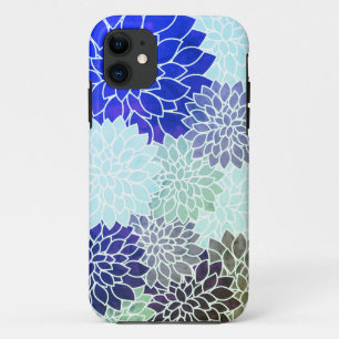 Blauw Paars groen bloemen iPhone 11 Hoesje