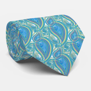 Blauw Paars Lime Groen Paisley Bloemmotief Stropdas